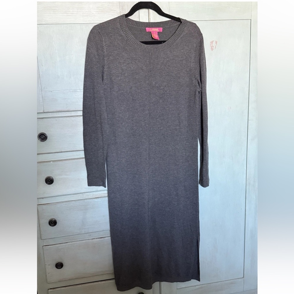 Catherine Malandrino Charcoal Long Sleeve Sweater Maxi Dress